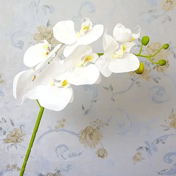 7 Kafaları Gerçek dokunmatik beyaz orkide Lateks şube yapay çiçekler ev odası dekor oturma odası dekorasyon flores artificiales