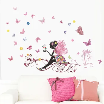 Çiçek Peri pembe renkli ağaç dalı kelebek ev çıkartması duvar sticker kız kadın yatak odası dıy çocuk odası kreş parti duvar