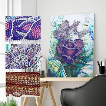 5D DIY Özel Şekilli Elmas Boyama Kelebek Elmas Nakış Mozaik Çiçek Çapraz Dikiş Kiti Kristal Renkli Dekorasyon