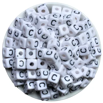 50 Adet Tek Harf C Beyaz Akrilik Alfabe/Mektup Küp Boncuk Takı Yapımı İçin 10x10mm