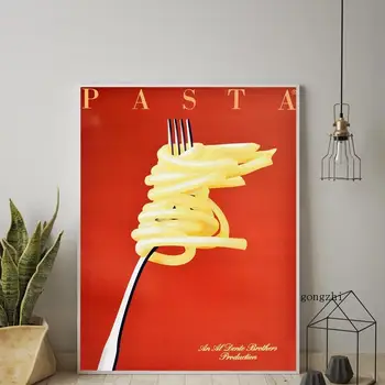 Italyan Makarna Vintage Poster Retro sıvı gıda Tuval Boyama ve Baskılar İtalya Cafe Restaurant Duvar Sanatı Resimleri mutfak dekoru