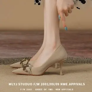 Klasik yüksek topuklu ayakkabılar kadın için 2023 yeni bayan pompaları ince topuklu Sivri Burun tüm maç niş tasarım Fransız pompaları