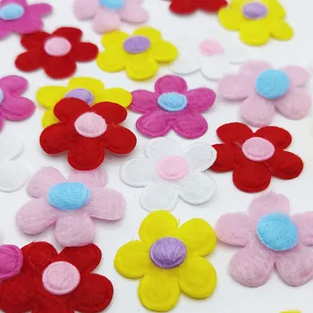 50 ADET 25MM rastgele mix renk Yastıklı Keçe Çiçek Aplikler Mix Renk