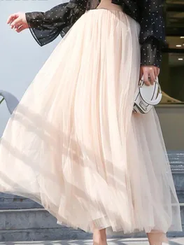 Kadın Sonbahar Rahat Zarif Midi Etekler Yüksek Bel İnce Vintage Örgü Parti Saya Femme Moda Streetwear Jupe Longue Yeni Giysiler