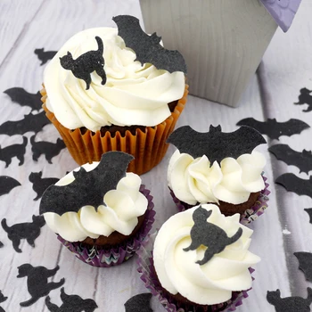 Yenilebilir Cadılar Bayramı Cupcake Süslemeleri Siyah Yarasa Kedi 28 Set Kek Toppers Mutlu Cadılar Bayramı Sahne Cadılar Bayramı Tema Doğum Günü