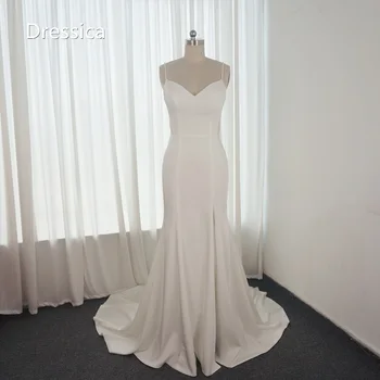 Spagetti Kayışı Kılıf Krep düğün elbisesi Bacak Splt Etek Zarif Basit gelin kıyafeti 2023 Yeni Trend