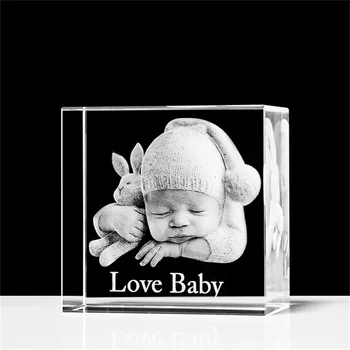 3D Lazer Kazınmış Kristal Fotoğraf Çerçevesi Kişiselleştirilmiş Resim ve Metin Cam Küp Sevgililer Doğum Günü Günü Hediyeleri için Bebek