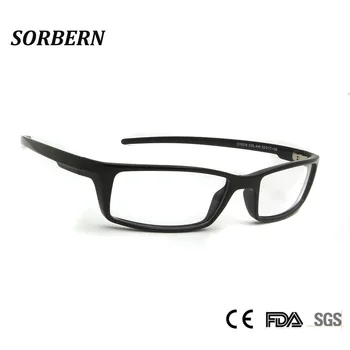 SORBERN Erkekler Kare Spor Gözlük TR90 Bellek gözlük çerçeveleri Erkek Reçete Gözlük Açık Gözlük Şeffaf Lens Gözlük