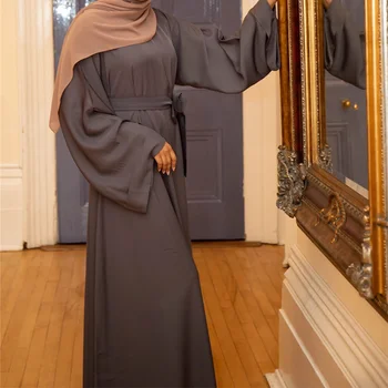 Abaya Türkiye Müslüman Moda Başörtüsü Elbise Kaftan Kazak Ekip Boyun Uzun Kollu Robe Musulman Maxi Elbiseler Abayas Kadınlar için Dubai