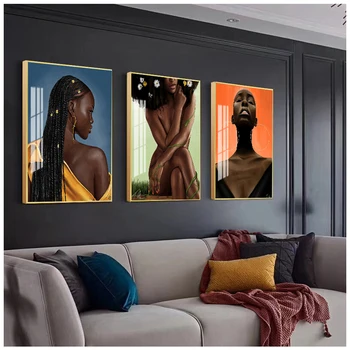 Afrika Sanat Siyah Kız Kadın Portre Tuval üzerine Boyama Cuadros Posteri ve Baskı İskandinav Duvar sanat resmi Oturma Odası için