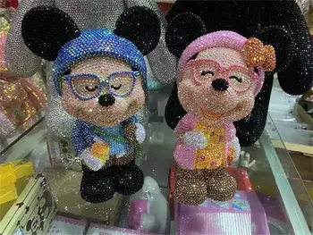 DIY Elmas Boyama Süs Kumbara Disney Minnie Mickey Mouse Karikatür Para Kutusu Masaüstü Süsler Modeli Çocuk Çocuk Hediye
