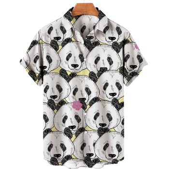 Unisex 2022 Yaz havai gömleği 3d Anime Hayvan Panda Baskı Kısa Kollu erkek Gömlek Serin Üst Camicias Retro Rahat Gömlek 5xl