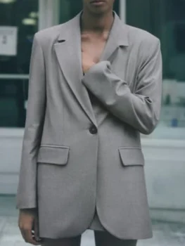 Kumsvag 2022 Yaz Kadın Blazers Palto Takım Elbise Rahat Katı Gevşek Tek Düğme Kadın Zarif OL Sokak Blazer Giyim
