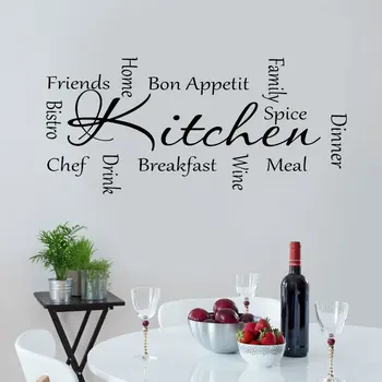 Mutfak Kelimeler Yemeği Şarap Bon Appetit Duvar Sticker Tırnaklar Duvar Çıkartmaları Vinil Modern Sanat Ev Dekorasyonu Kichen Resimleri Çıkarılabilir 4003