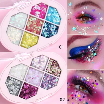 7 Renk Glitter Elmas Sequins Beş Köşeli Yıldız Parçası Ay Göz Farı Pigment Profesyonel Göz makyaj Paleti