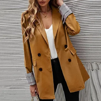Kadın Mont Turn-Aşağı Yaka Blazer Bayan Bahar Sonbahar Rahat Uzun Kollu Ince Ceketler Kadın Uzun Kollu Gevşek Streetwears