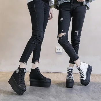 LEOSOXS Kadın Ayakkabı Siyah Sneakers Tıknaz Topuklu 2021 Sonbahar Tuval Vulkanize Platformu Sneakes Beyaz Kadın Moda rahat ayakkabılar