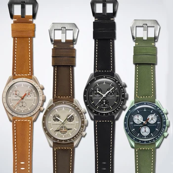 Vintage İnek Derisi İtalyan Deri Kordonlu Saat 20mm Omega X Renk Örneği Planet Eklem MoonSwatch saat kayışı Erkekler Kadınlar Bilezik