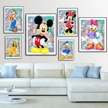 Disney Mickey Mouse ve Donald Ördek Karikatür Tuval Boyama Posteri ve Baskı Duvar Sanatı Resimleri Çocuk Odası Dekor için doğum günü hediyesi