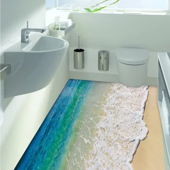 Okyanus Dalgası 3D Banyo Mutfak zemin stickerı Okyanus Dalgası Plaj Zemin Duvar Çıkartması Yatak Odası dekorasyon çıkartması