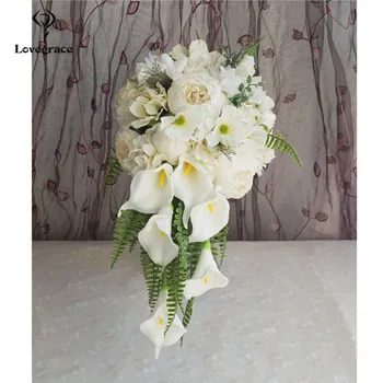 Düğün İpek Gül gelinçiceği Şelale Buket Düğün Çiçekleri Beyaz Fleur Gül Dantel Gözyaşı Gelin Düğün gelin buketi