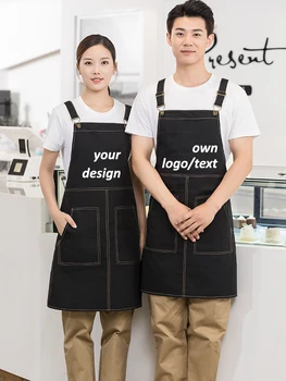 Moda Iş Giysisi Önlük Eklemek Kişiselleştirilmiş Logo Metin Görüntü Restoran Kahve Garson Önlük Önlük Pamuk Polyester Erkek Kadın Hediyeler