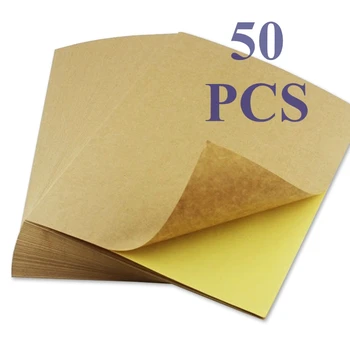 50 Yaprak / paket A4 Koyu Açık Kahverengi Kraft Kağıt Karton renkli etiket Etiket Mürekkep Püskürtmeli Lazer Baskı Kendinden yapışkanlı etiket kağıdı