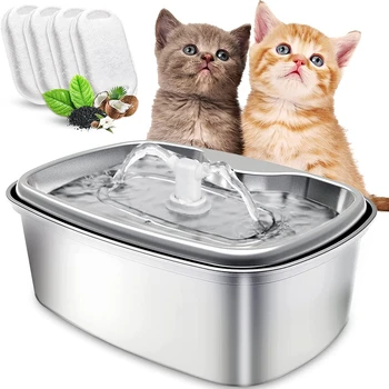 2 Yollu Emzik Paslanmaz Çelik Kedi su çeşmesi Sessiz Pompa Evcil Çeşme Pet su sebili BPA İçermeyen Otomatik Kedi Çeşme