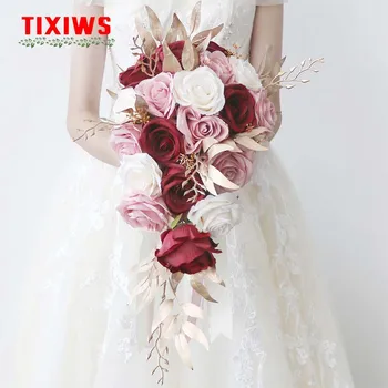 Düğün gelin tutan çiçekler simülasyon çiçek su damlası şelale düğün fotoğraf tutan çiçekler düğün düzenleme