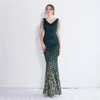 Abiye V Yaka Pullu balo kıyafetleri Ayak Bileği Uzunlukta Mermaid Boncuk Balo Elbise