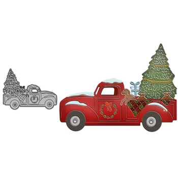 MangoCraft Noel Ağacı Ve Kamyon Kesme Ölür Kabartma DIY Scrapbooking Metal Kesme Ölür Kağıt Kartları İçin Noel Süslemeleri