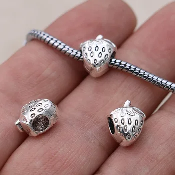 5 ADET Gümüş Kaplama Çilek Boncuk Fit Pandora Takı Yapımı Charm Bilezik DIY Aksesuarları El Yapımı Zanaat