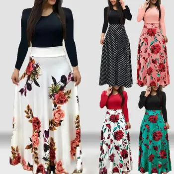 vestidos Maxi elbise Boho Elbise Kadın Nokta Baskı Renk Eşleştirme Uzun Kollu Yüksek Bel yaz elbiseler kadın 2022 kadın elbisesi