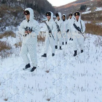 Açık Kar Avcılık Kış Kamuflaj Sniper Ghillie Suit Beyaz Camo Ceket Pantolon Elbise Tırmanma Spor Eğitim Giyim