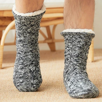 Terlik erkekler kış ev terlik Kapalı Tığ terlik Kat çorap ayakkabı Yetişkinler Sıcak Kalınlaşmak Artı Kürklü Slaytlar Yumuşak Terlik