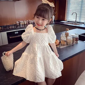Kız elbisesi Yaz 2022 Yeni çocuk Kore Tarzı Moda Prenses İnternet Ünlü Puf Kollu Küçük Kız Etek