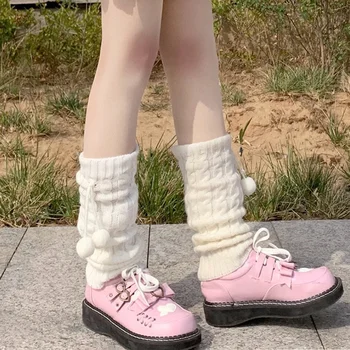 Japon Lolita Peluş bacak ısıtıcısı Buzağı Çorap Kawaii bacak ısıtıcısı s Uyluk Kürklü Beyaz Örme Çorap