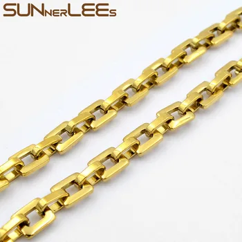 SUNNERLEES Paslanmaz Çelik Kolye 8mm Geometrik Link Zinciri Gümüş Altın Renk Erkek Kadın moda takı Hediye SC197 N