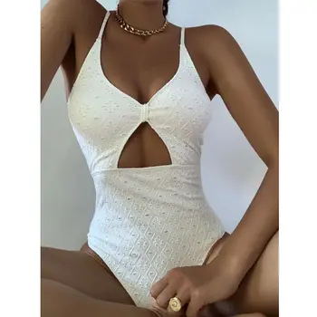 Hollow Out Mayo Dize Mayo Seksi Halter Beachwear Beyaz Renk Tek Parça Takım Elbise Yüksek Kaliteli mayo Kadın Biquini