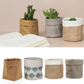 Yıkanabilir Kraft Kağıt Saksı Masaüstü Succulents Ekici Pot Konteyner Yeniden Kullanılabilir Çok Fonksiyonlu saklama çantası Ev Dekorasyon