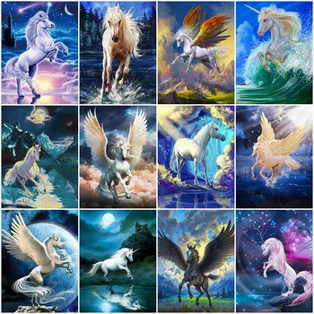 5D Elmas Boyama Hayvan At Dıy Elmas Nakış Unicorn Çapraz Dikiş Pegasus Kanatları Taklidi Mozaik Kiti Ev Dekorasyon