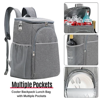 30L Piknik yiyecek içecek saklama çantası İç Alüminyum Film Piknik Sırt Çantası Çift Fermuarlı Yalıtımlı Soğutucu Çanta Açık Ekipman