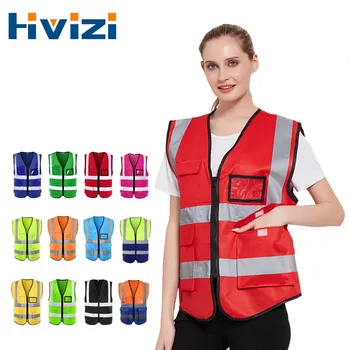 12 Renk (M-4XL) Hi Vis Viz Yüksek Görünürlük Yansıtıcı Zip Cep Güvenlik Yelekler Ceket İş Giysisi Yelekler