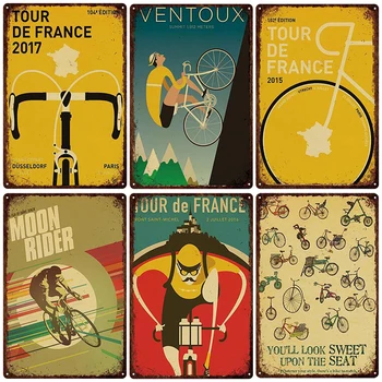 Vintage Bisiklet Posteri Metal Plak Retro Tour De France Bisiklet Binmek Metal Plaka Tabela Ev Garaj Duvar Dekoru