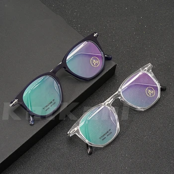 KatKanı Retro Asetat Gözlük Çerçevesi Erkekler Eğilim Şeffaf Ultra Hafif Saf Titanyum Miyopi Reçete Gözlük Çerçevesi 09-9644