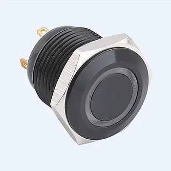 ELEWIND 16mm Halka ışıklı Anlık (1NO) siyah alüminyum anodize veya paslanmaz çelik (PM161F-10E / J / B / 12 V / A)
