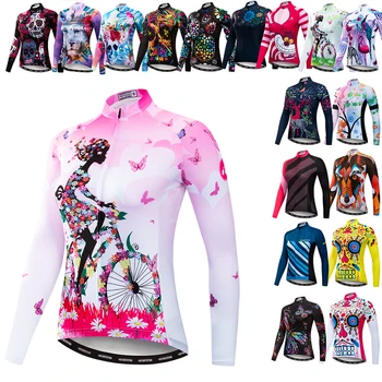 2021 Bisiklet Jersey Kadın Bisiklet Gömlek Üst Nefes Hızlı Kuru Pembe Kız Bayanlar Yaz uzun kollu Spor Döngüsü bisikletçi giysisi