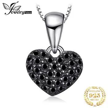 JewelryPalace Kalp Aşk Doğal Siyah Spinel Taş 925 Ayar Gümüş Kolye Kolye Kadınlar ıçin moda takı Hiçbir Zincir