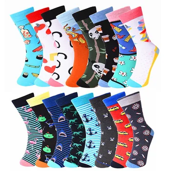 Pamuk Çorap Erkekler Retro Rahat Yenilik Rahat Renkli Şerit Tasarım Panda Ahtapot Ekip komik çoraplar