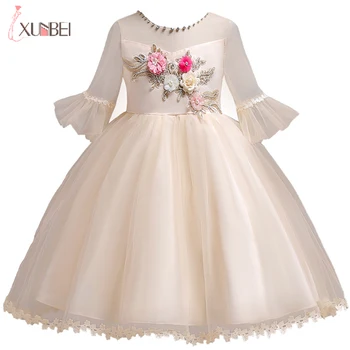Xunbeı Prenses tüllü çiçekli kız elbisesi Aplike Pageant Elbise Çocuk Balo Kadınlar Balo Kokteyl Parti Elbise